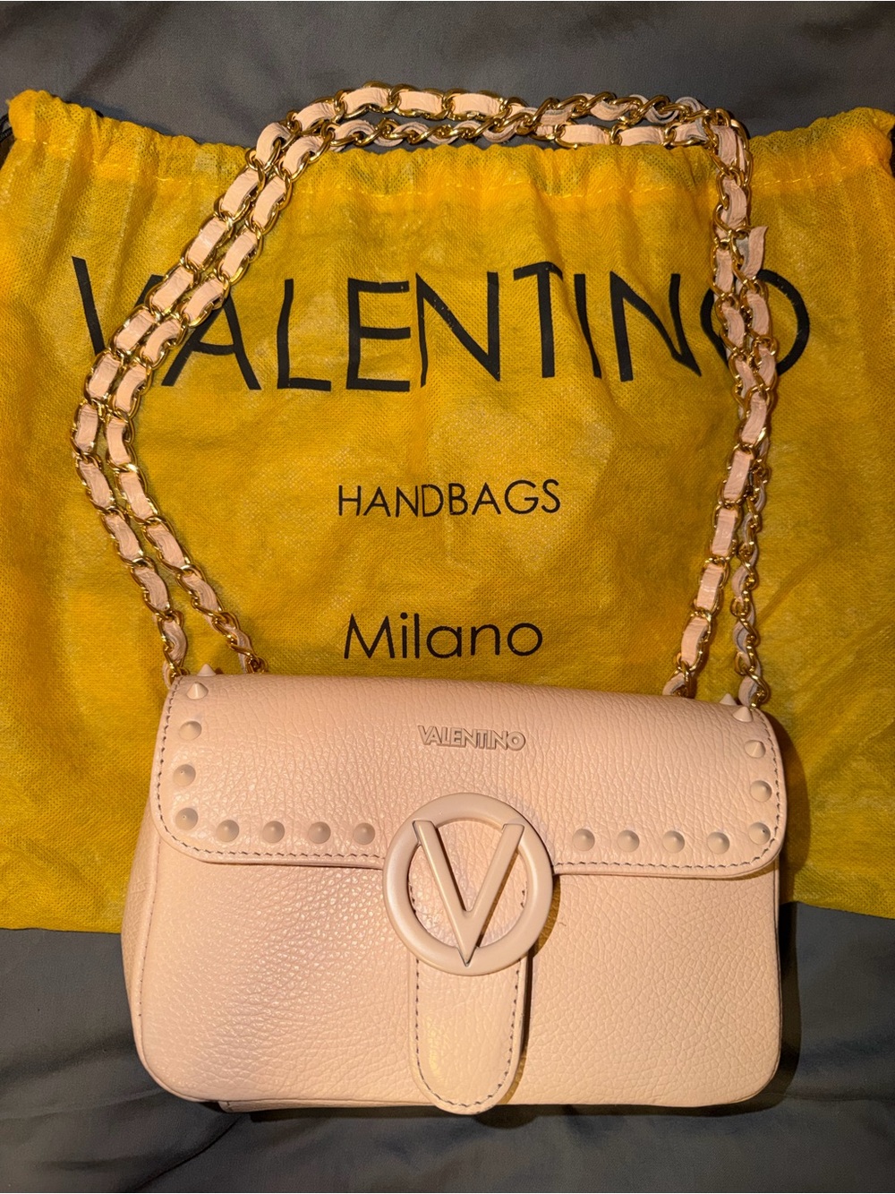 Valentino Pale Pink Leather Chain Shoulder Bag